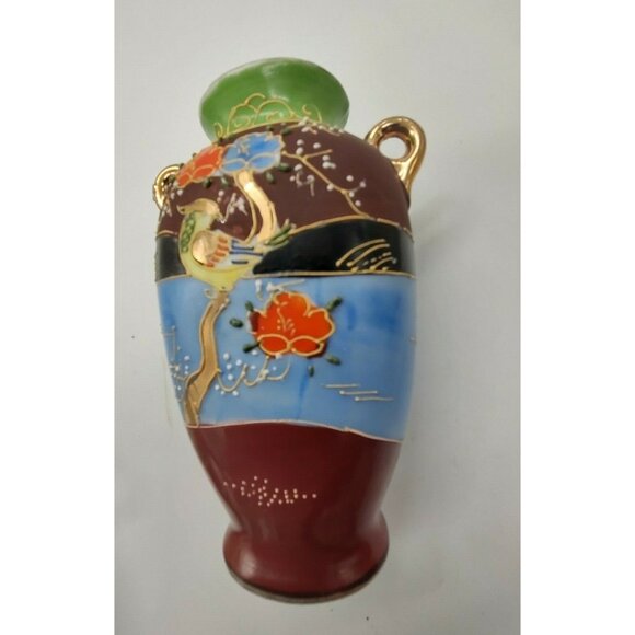 Hand Painted Moriage Miniature Two Handled Jug Bird & Floral Japan 5" - Picture 11 of 11